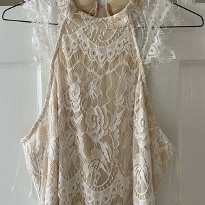Never worn, lace white and champagne dress.